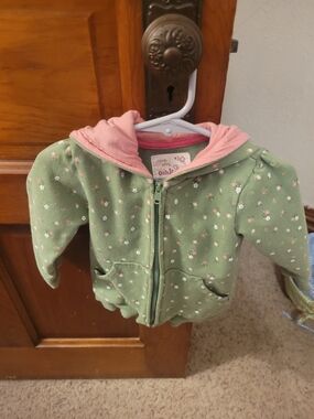 OshKosh B'gosh Green Floral Zip Hoodie with Pink Hood Lining